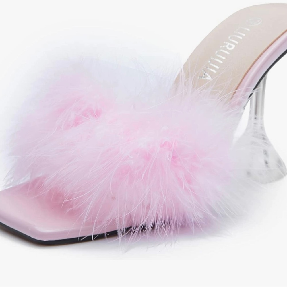 Pink faux-feather heels - size 7, worn once